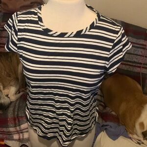 NAUTICA Women's Blue White Stripe Tee Size M Boat Neckline Short Sleeve
